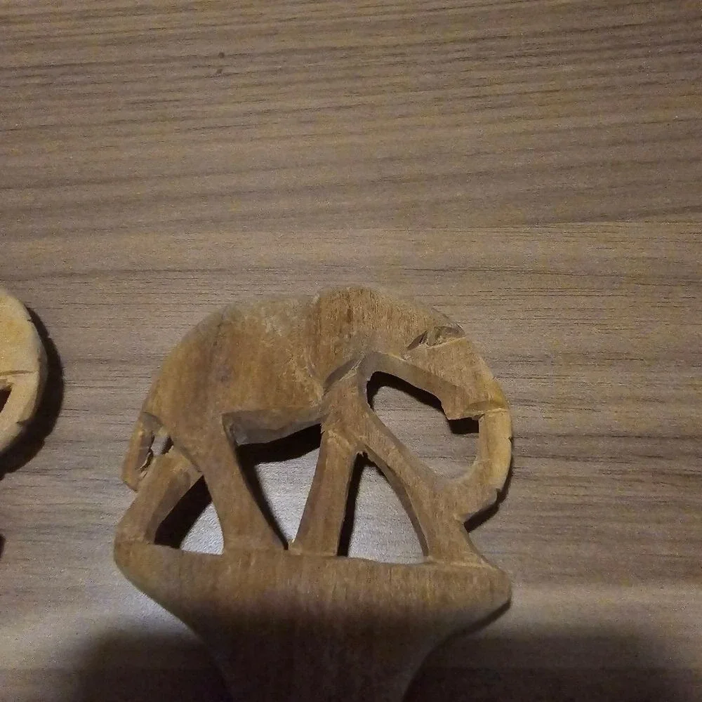 Vintage African Hand Carved Wood Elephant Salad Serving Set 12